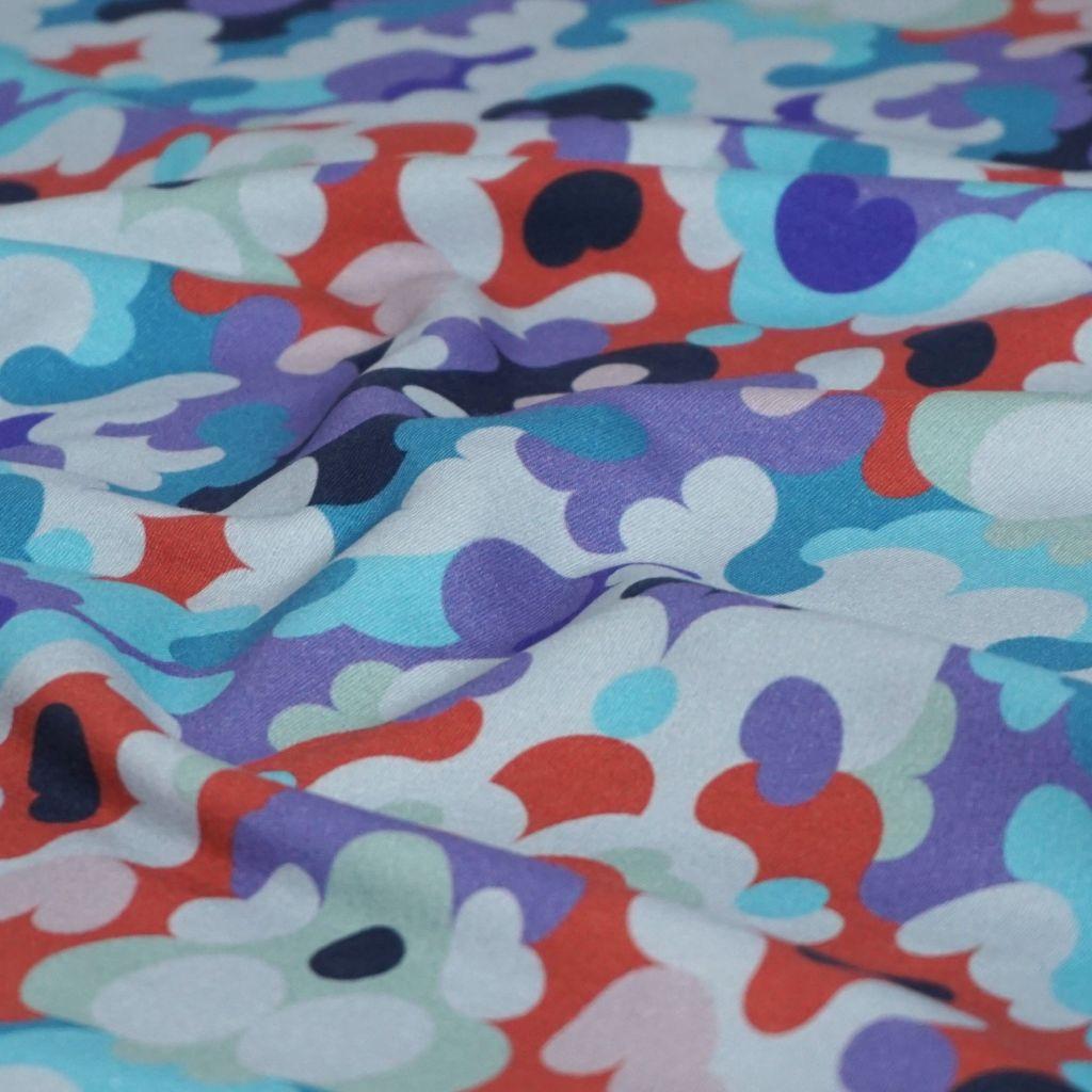 Stretch-Sweat leicht Retromuster 60er 70er lila türkis